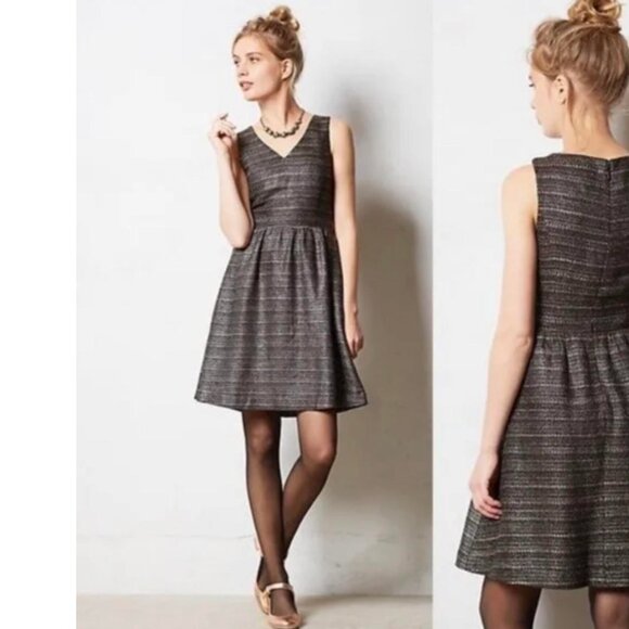 Moulinette Soeurs Dress NEW Anthropologie Tweed Metallic Black Sleeveless Size 4 - Picture 4 of 14